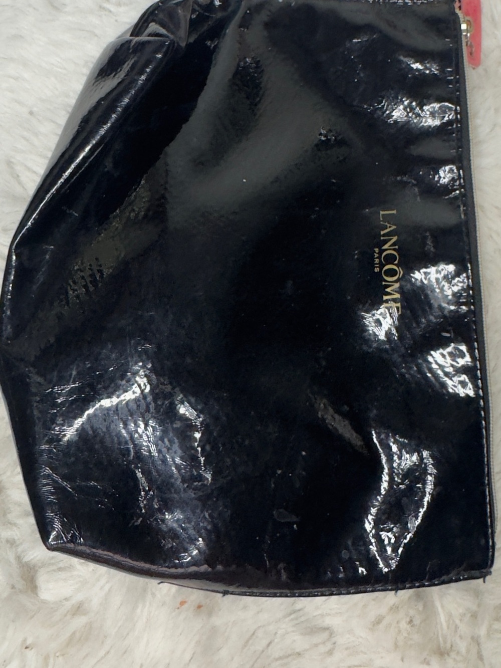 Lancome Black Patent Makeup Pouch with Gold Logo